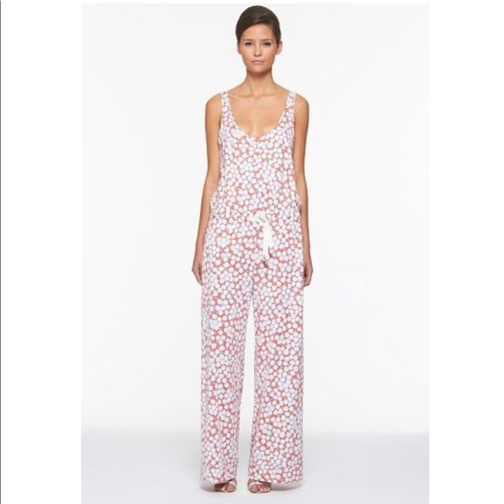 Diane Von Furstenberg DVF Zamara Coral White Silk Blend Jumper Jumpsuit Size 2